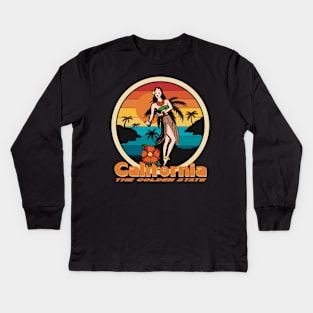 California The Golden State - Dancing Woman And Sunset Palms Kids Long Sleeve T-Shirt